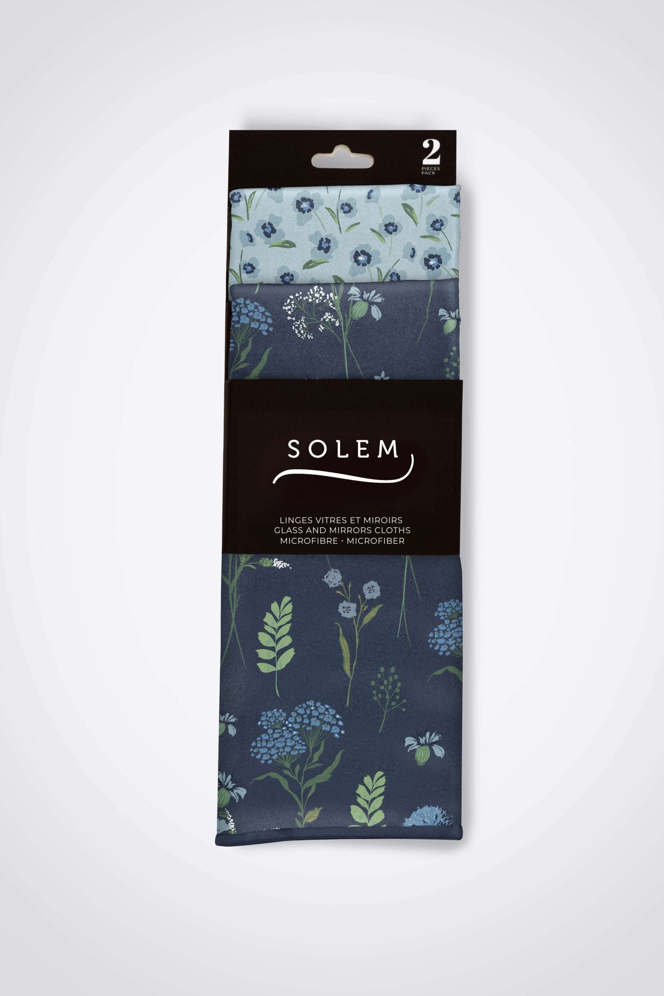 Ensemble - linges - bleu - a - fleurs - pour - miroir - et - vitre - Linges vitres et miroirs Inspiration Fleurie (lot de 2) - Solem