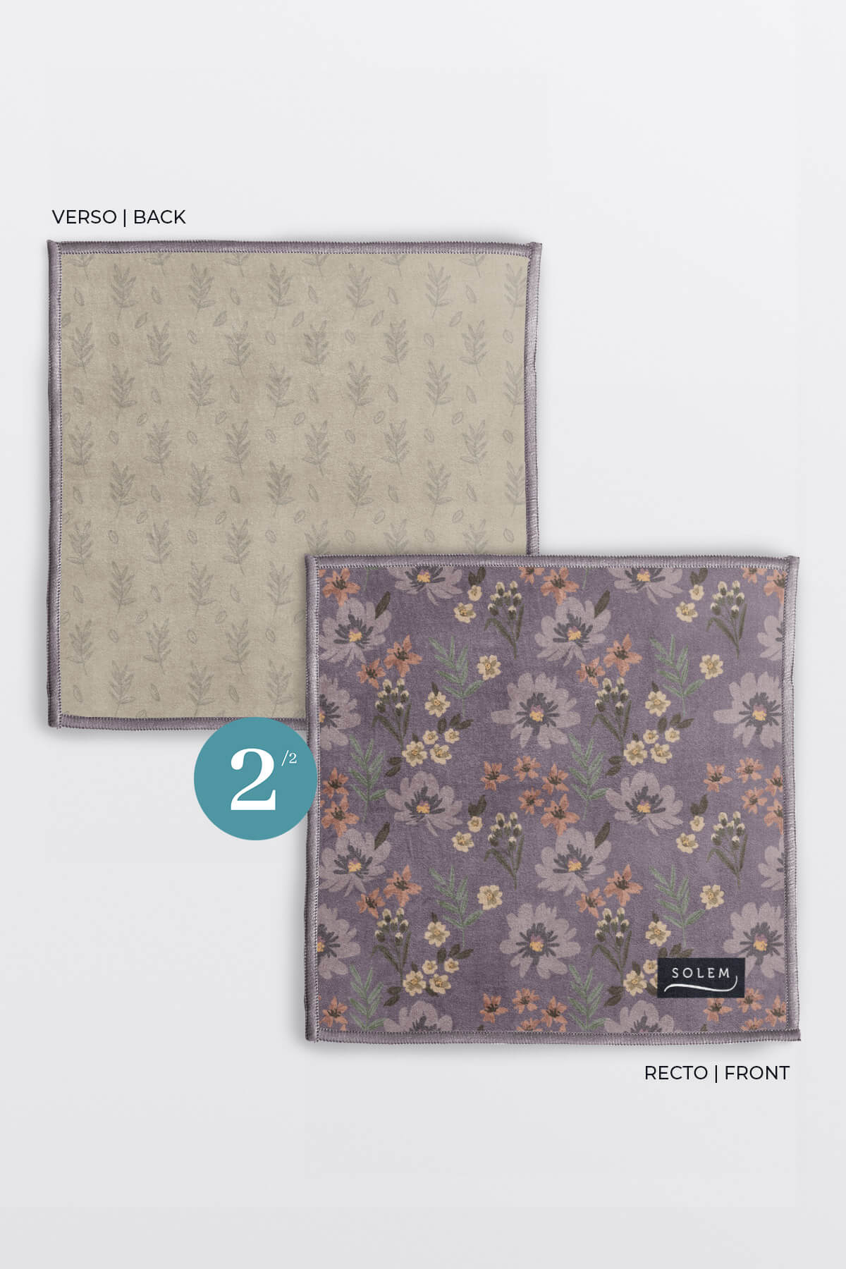 Linge - pour - lunette - recto - verso - fleuri - beige - et - violet - Lingettes à lunettes Douce Floraison (lot de 2) - Solem