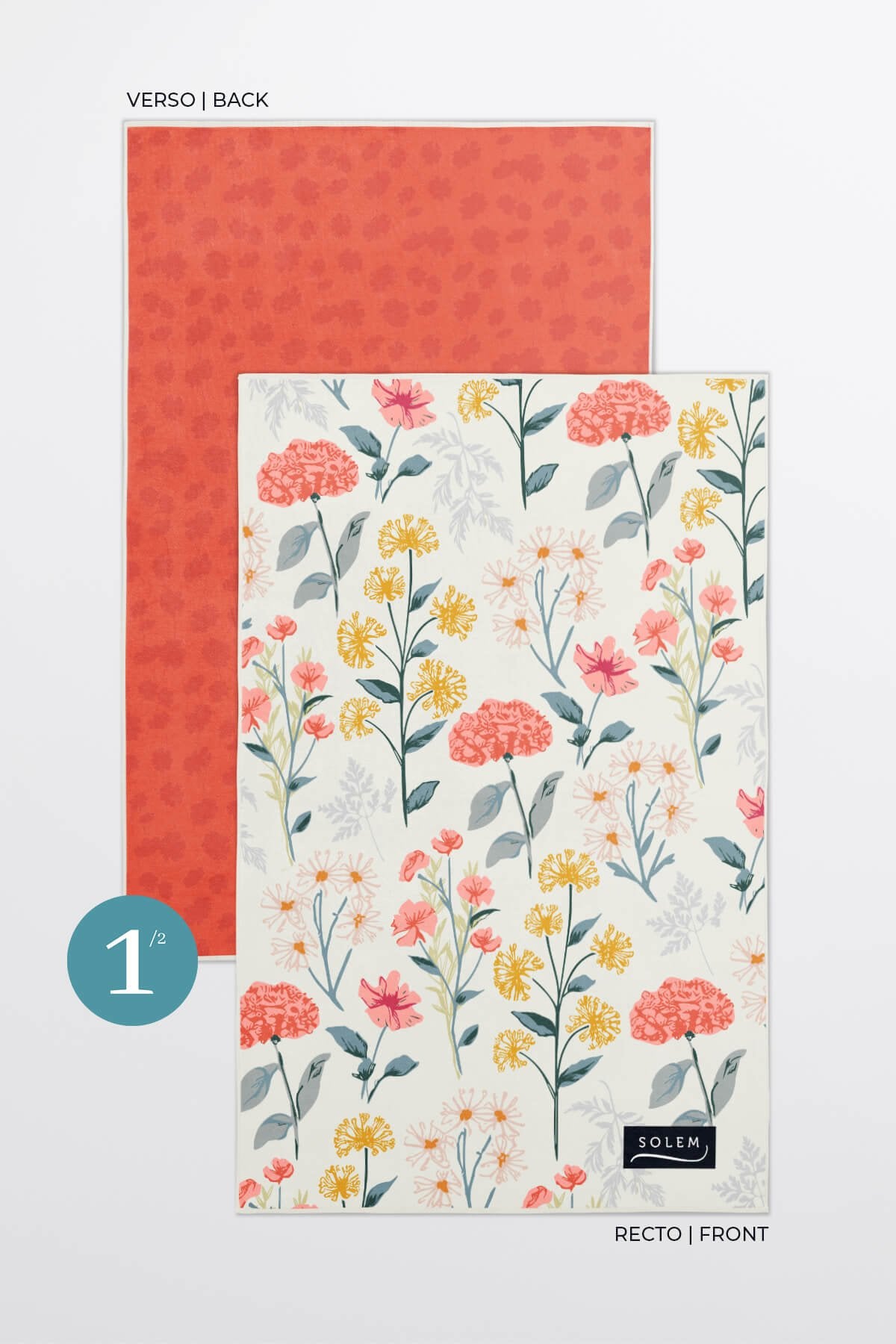 Serviette - de - face - de - fleurs - jaunes - et - oranges - verso - orange - Linges à vaisselle Harmonie Florale (lot de 2) - Solem