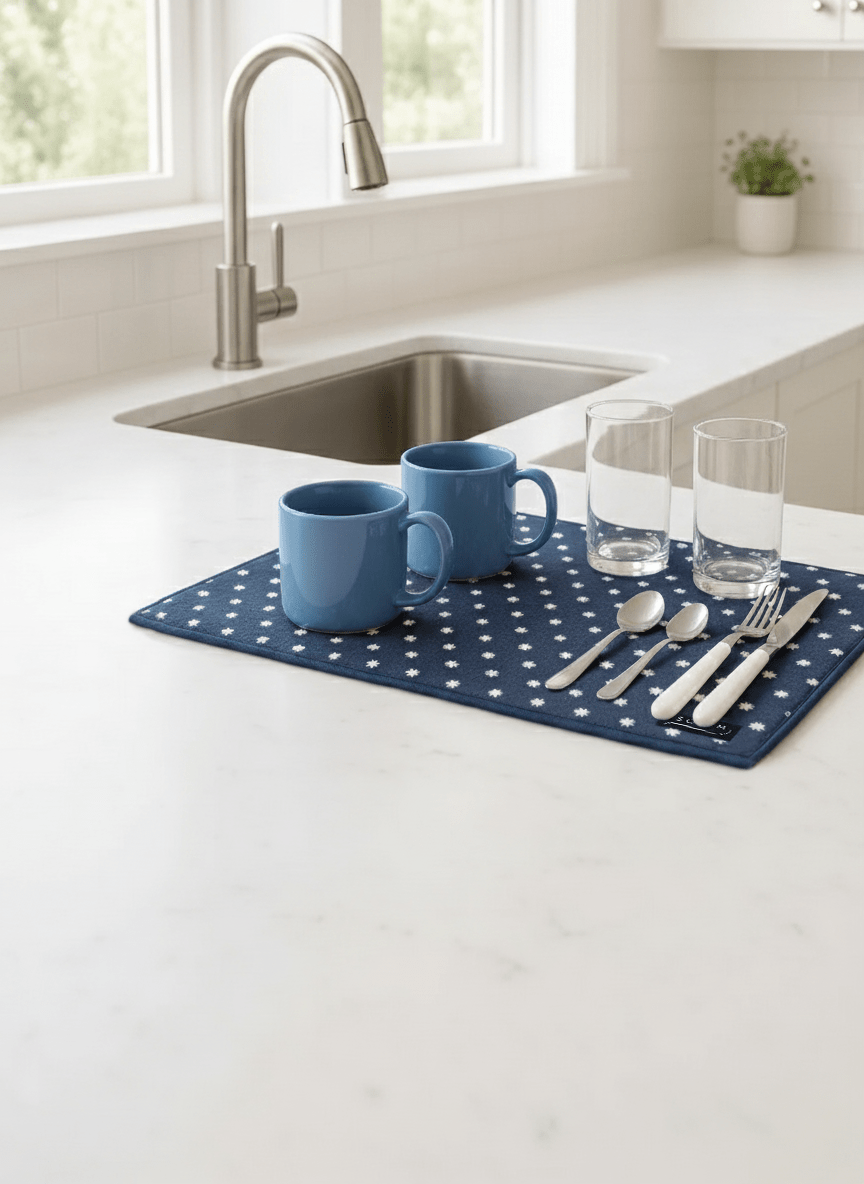 Tapis de séchage pour vaisselle Marine Fleurie (lot de 2) - Tapis de séchage pour vaisselle Marine Fleurie (lot de 2) - Solem