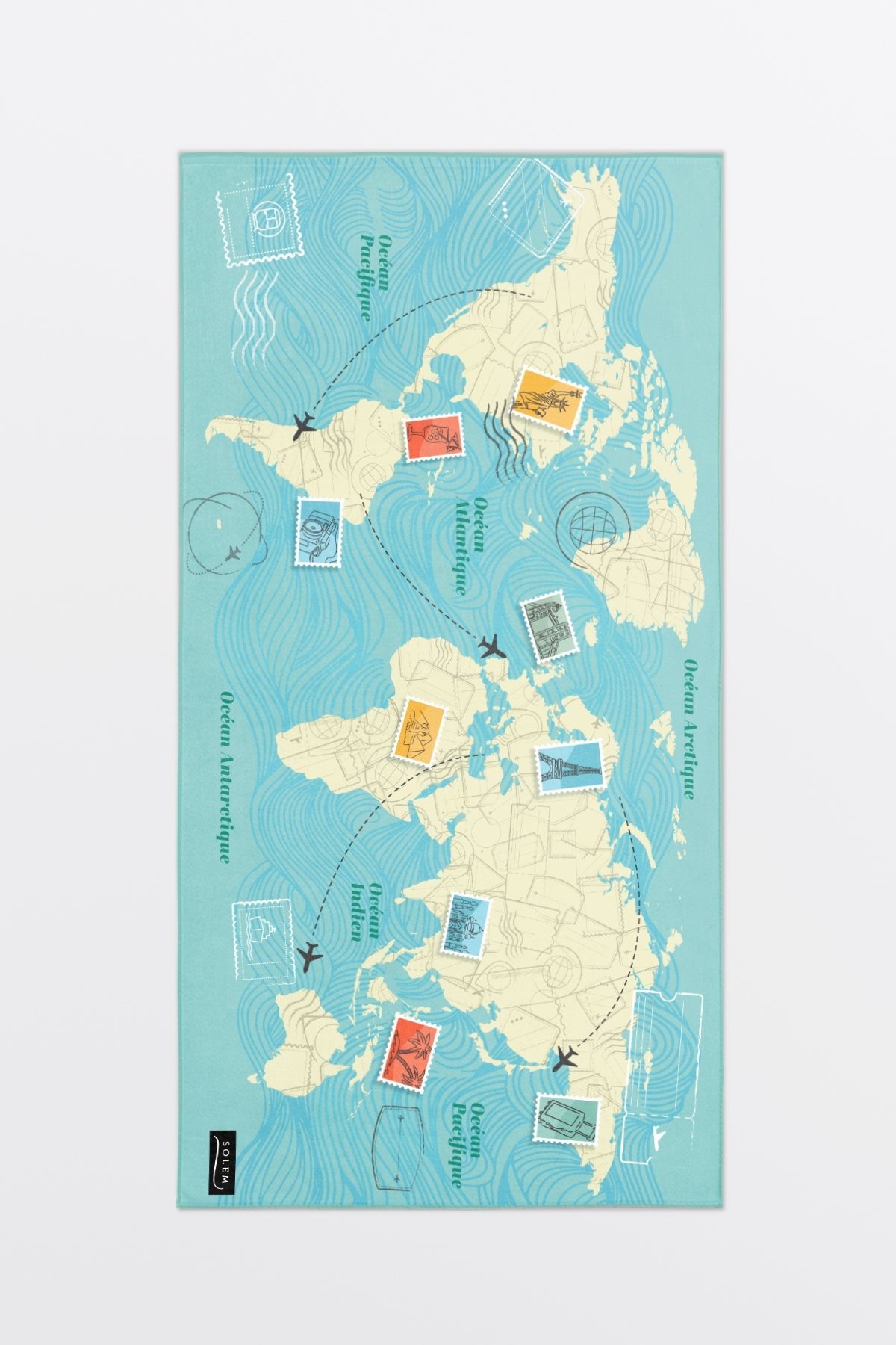 Serviette De Plage Ronde Boyouth - Diamètre 150 Cm, Microfibre Douce - Motif Carte Du Monde Avec Pompons